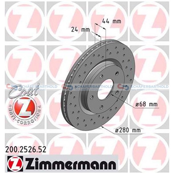 BremseskiveSport for|-280mm|KBA 60872 ZIMMERMANN