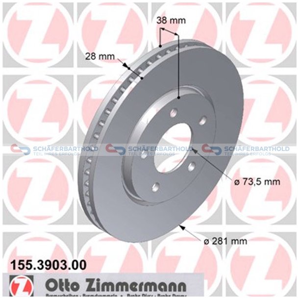 Bremseskive foraksel|-281mm ZIMMERMANN