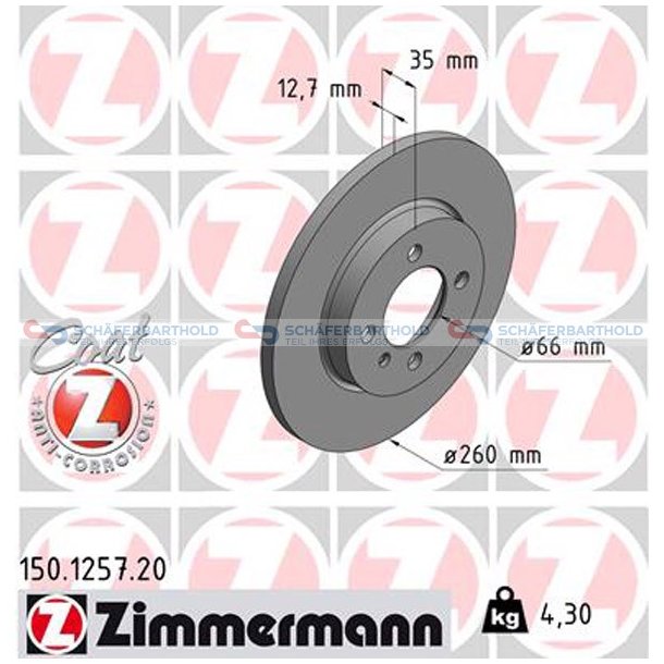 Bremseskive foraksel|-260mm ZIMMERMANN