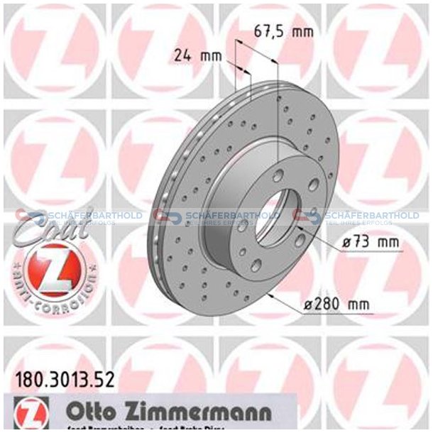 BremseskiveSport foraksel|-280mm ZIMMERMANN