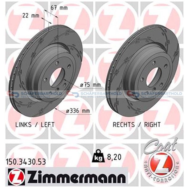 Bremseskive Bagaksel|-336mm ZIMMERMANN