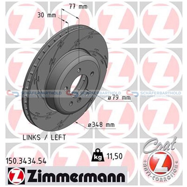 Bremseskive foraksel venstre|-348mm ZIMMERMANN