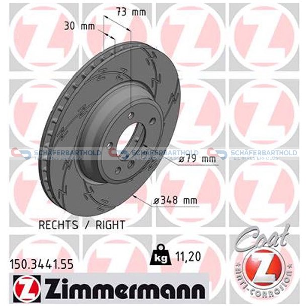 Bremseskive foraksel hjre|-348mm ZIMMERMANN