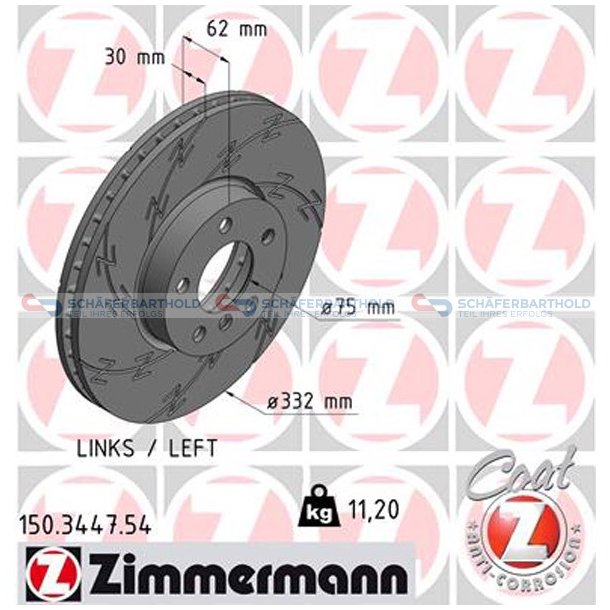 Bremseskive foraksel venstre|-332mm ZIMMERMANN