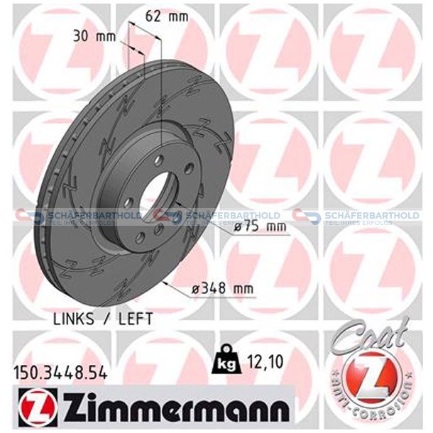 Bremseskive foraksel venstre|-348mm ZIMMERMANN