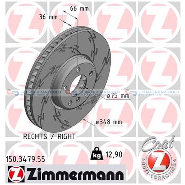 Bremseskive foraksel hjre|-348mm ZIMMERMANN