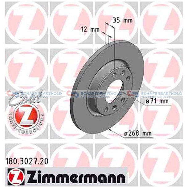 Bremseskive Bagaksel|-268mm ZIMMERMANN