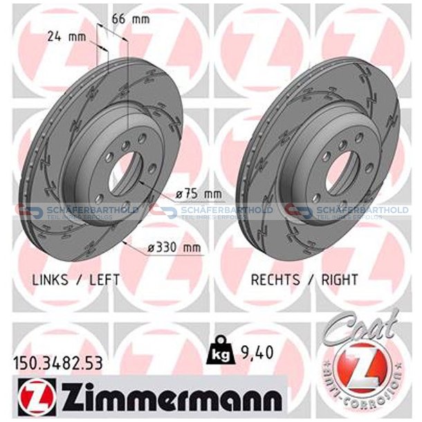 Bremseskive foraksel|-330mm ZIMMERMANN