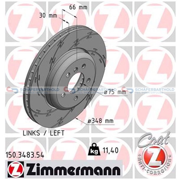 Bremseskive foraksel venstre|-348mm ZIMMERMANN