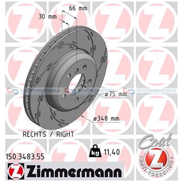 Bremseskive foraksel hjre|-348mm ZIMMERMANN