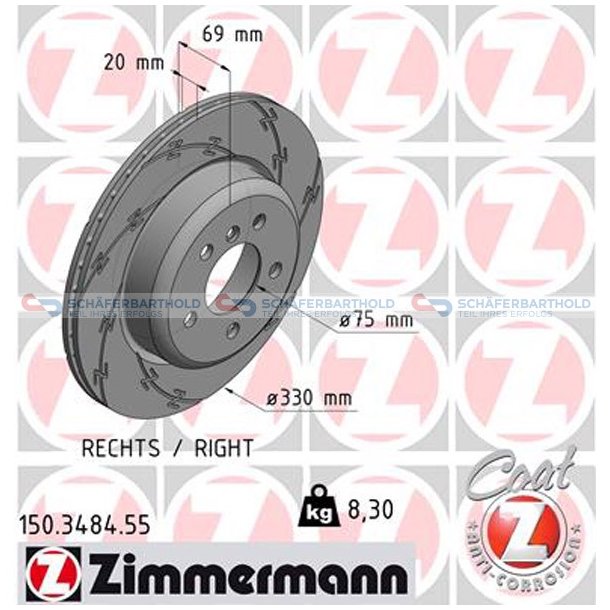 Bremseskive Bagaksel hjre|-330mm ZIMMERMANN