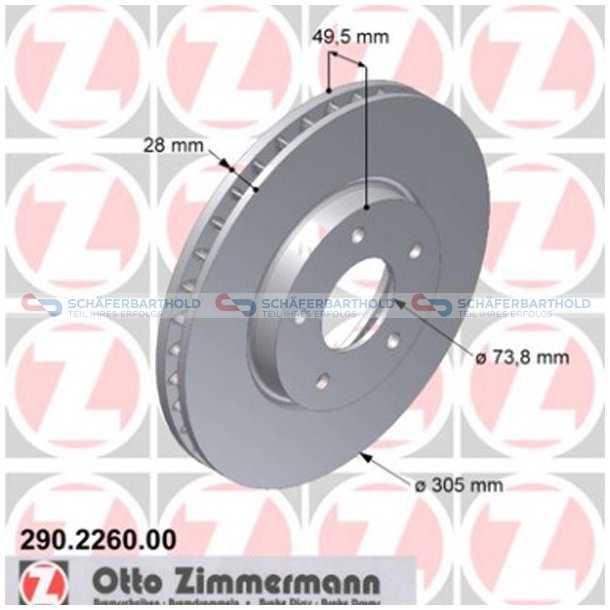 Bremseskive foraksel|-305mm ZIMMERMANN