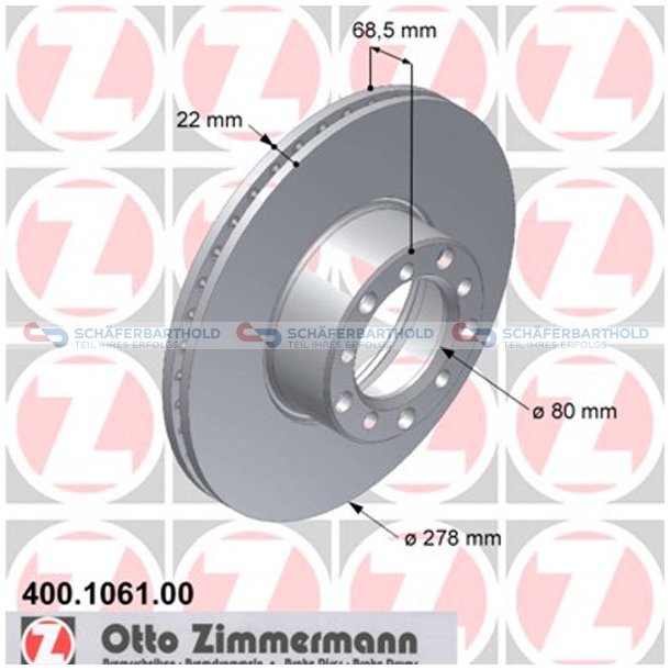 Bremseskive foraksel|-278mm ZIMMERMANN