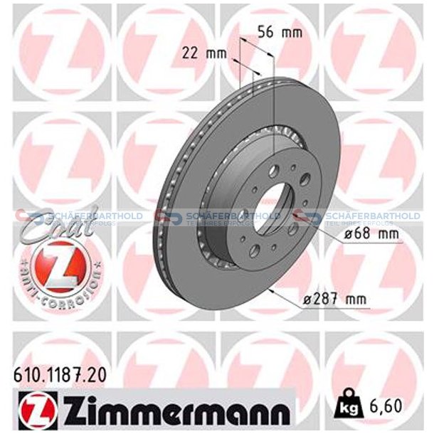 Bremseskive foraksel|-287mm ZIMMERMANN