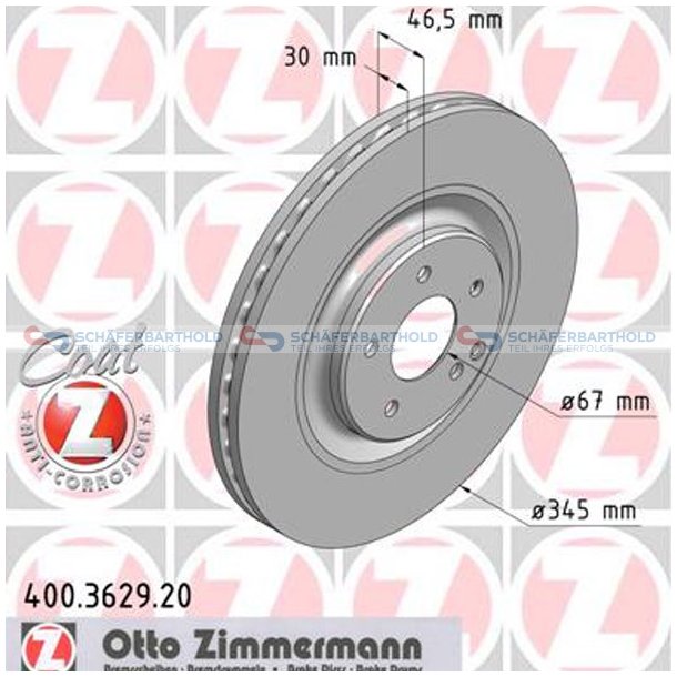 Bremseskive foraksel|-345mm ZIMMERMANN