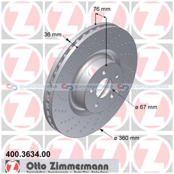 Bremseskive foraksel|-360mm ZIMMERMANN