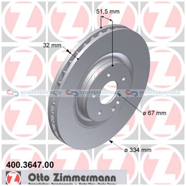 Bremseskive foraksel|-334mm ZIMMERMANN