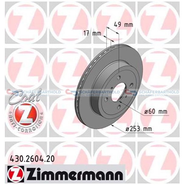 Bremseskive foraksel|-253mm ZIMMERMANN