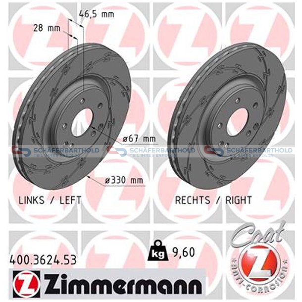 Bremseskive foraksel|-330mm ZIMMERMANN