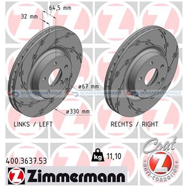 Bremseskive foraksel|-330mm ZIMMERMANN