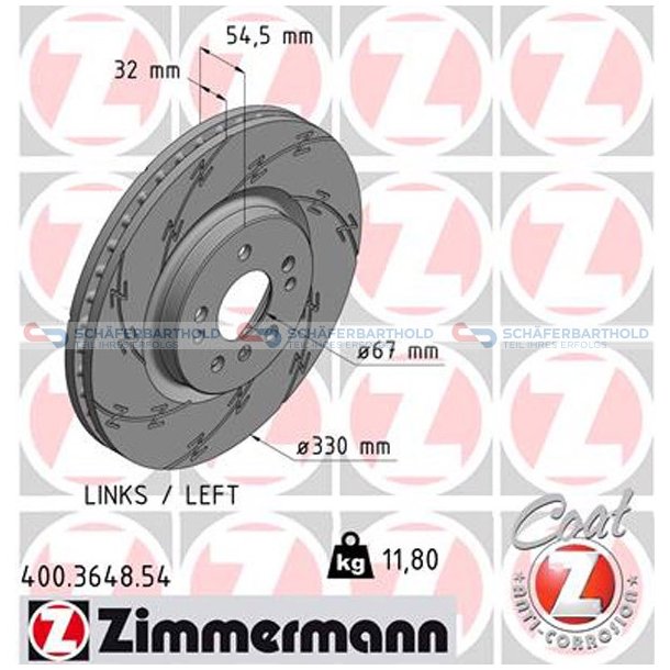 Bremseskive foraksel venstre|-330mm ZIMMERMANN