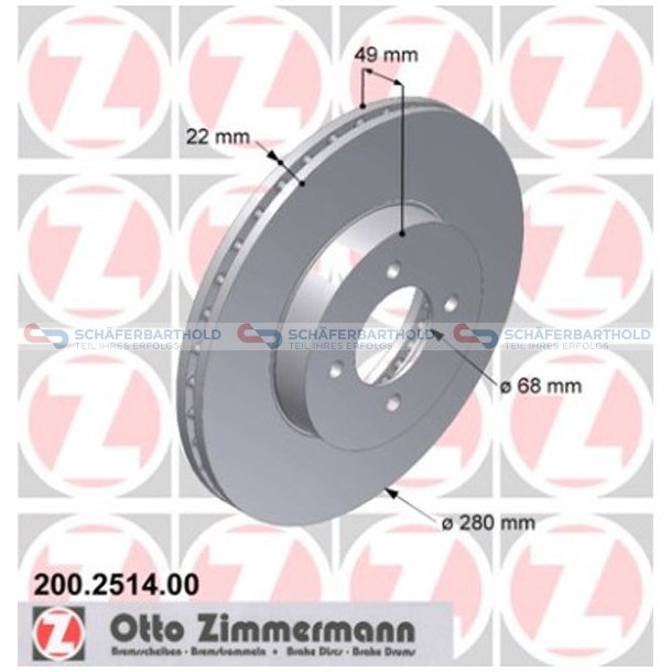 Bremseskive foraksel|-280mm ZIMMERMANN