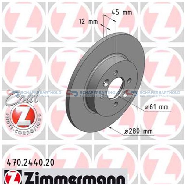 Bremseskive Bagaksel|-280mm ZIMMERMANN