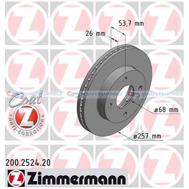 Bremseskive foraksel|-257mm ZIMMERMANN