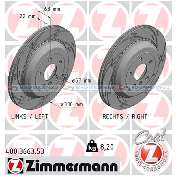 Bremseskive Bagaksel|-330mm ZIMMERMANN