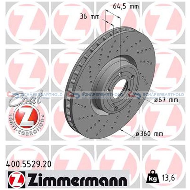 Bremseskive foraksel|-360mm ZIMMERMANN