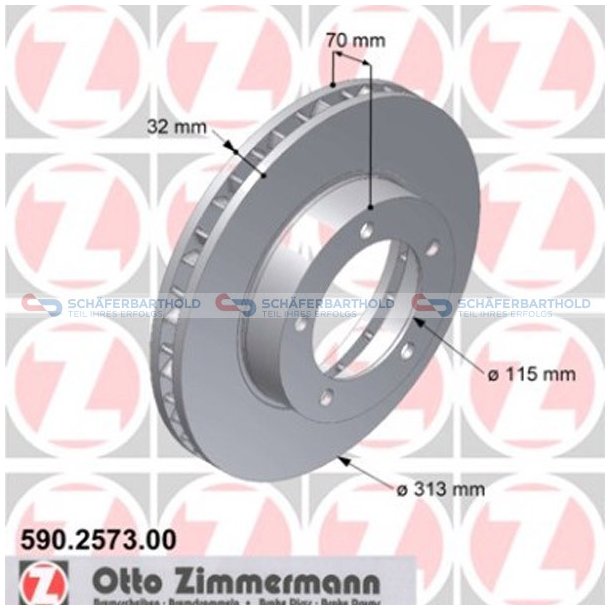 Bremseskive foraksel|-313mm ZIMMERMANN