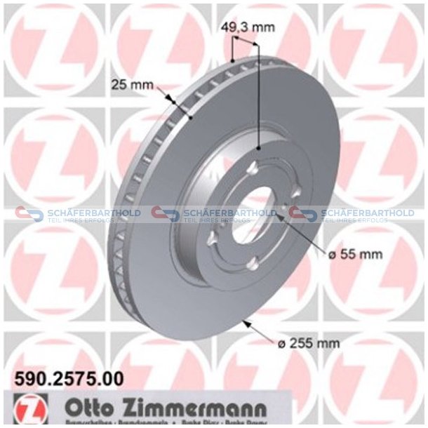 Bremseskive foraksel|-255mm ZIMMERMANN