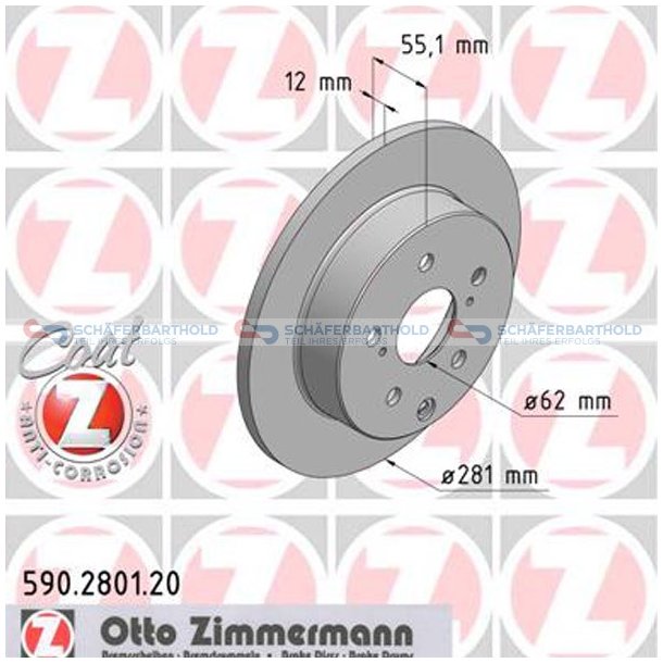 Bremseskive Bagaksel|-281mm ZIMMERMANN