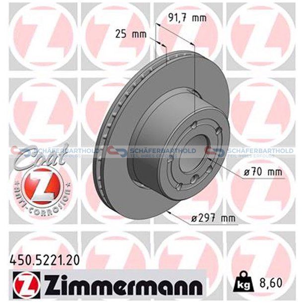 Bremseskive foraksel|-297mm ZIMMERMANN