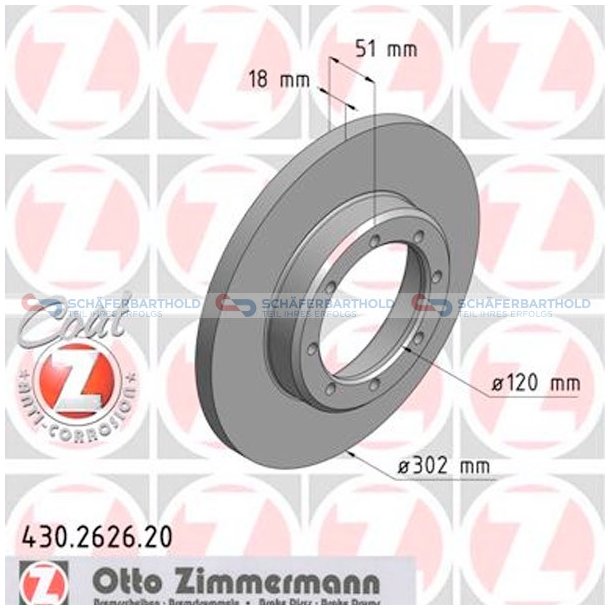 Bremseskive Bagaksel|-302mm ZIMMERMANN