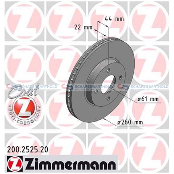 Bremseskive foraksel|-260mm ZIMMERMANN