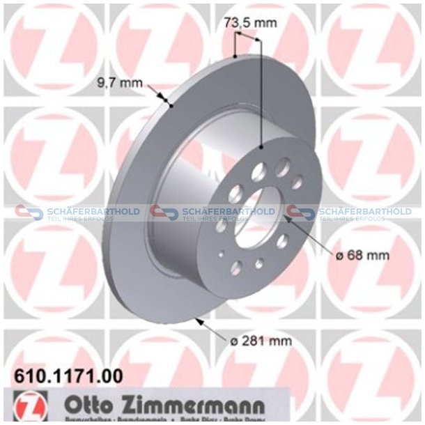 Bremseskive Bagaksel|-281mm ZIMMERMANN