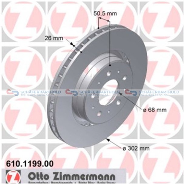 Bremseskive foraksel|-302mm ZIMMERMANN