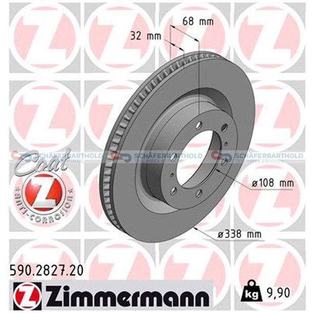 Bremseskive foraksel|-338mm ZIMMERMANN