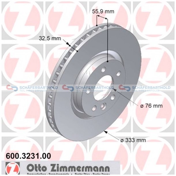 Bremseskive foraksel|-333mm ZIMMERMANN