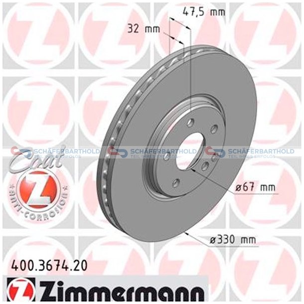 Bremseskive foraksel|-330mm ZIMMERMANN