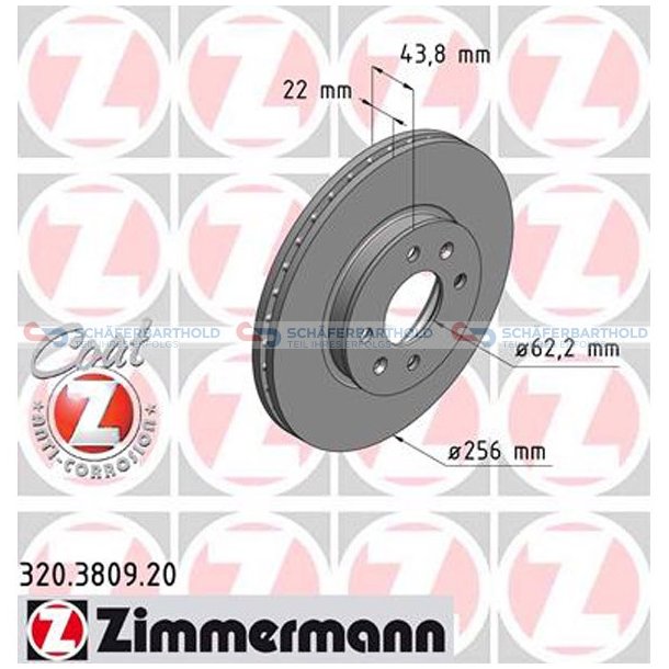 Bremseskive foraksel|-256mm ZIMMERMANN