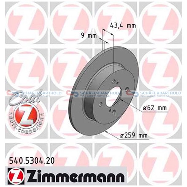 Bremseskive Bagaksel|-259mm ZIMMERMANN