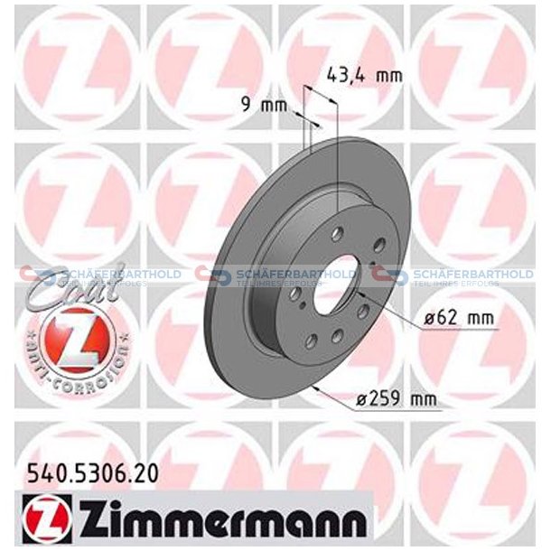 Bremseskive Bagaksel|-259mm ZIMMERMANN