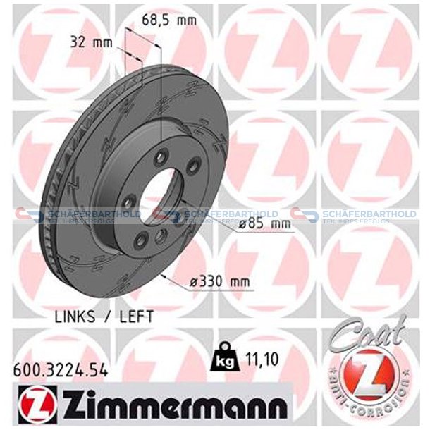 Bremseskive foraksel venstre|-330mm ZIMMERMANN