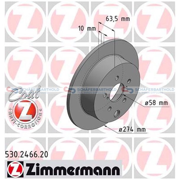 Bremseskive Bagaksel|-274mm ZIMMERMANN