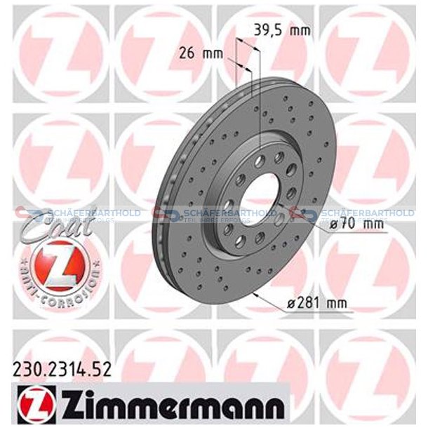 BremseskiveSport foraksel|-281mm ZIMMERMANN