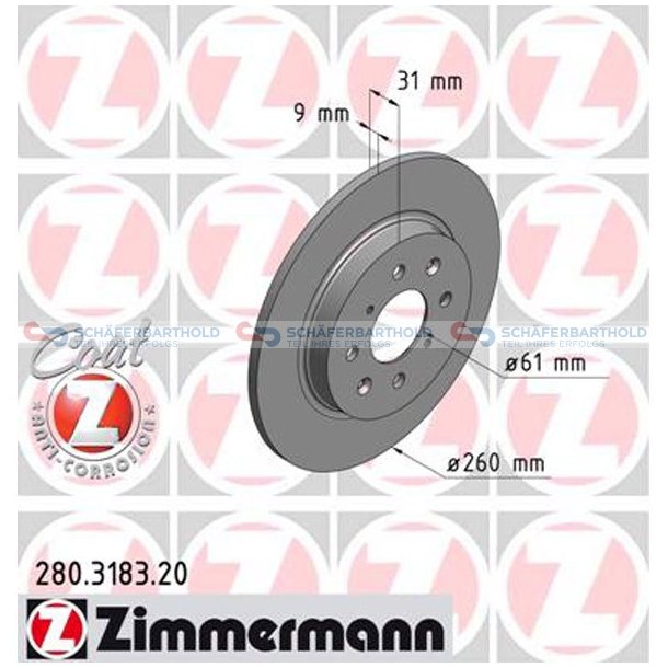 Bremseskive Bagaksel|-260mm ZIMMERMANN