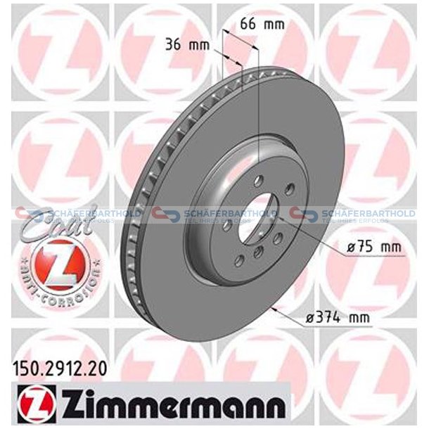 Bremseskive foraksel venstre|-374mm ZIMMERMANN