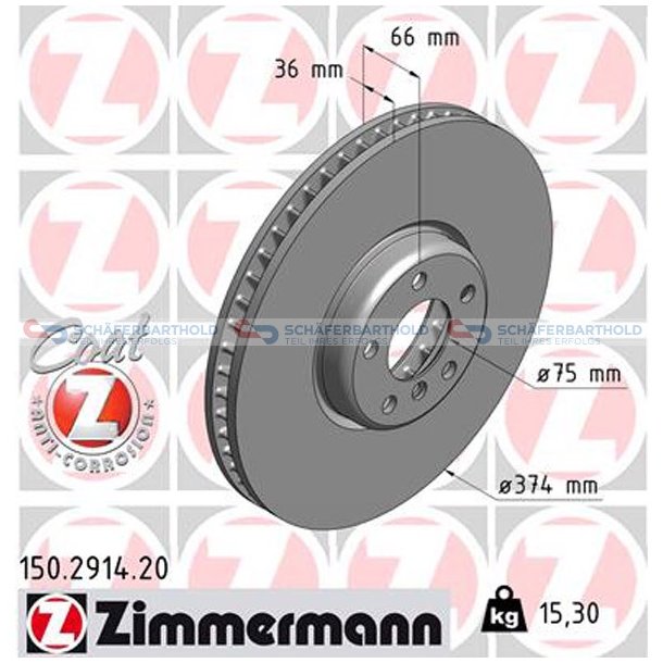 Bremseskive foraksel venstre|-374mm ZIMMERMANN